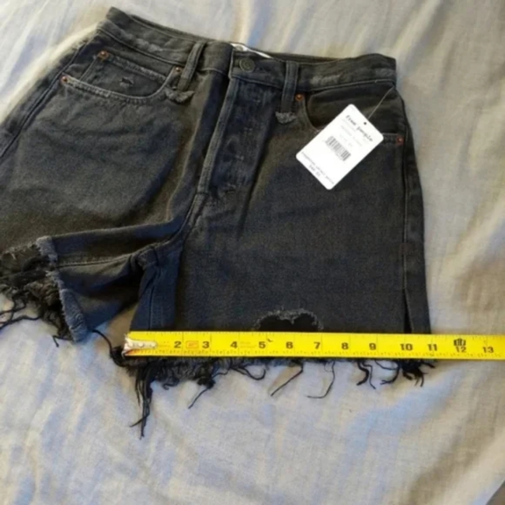 Free People Black Denim Cotton Cutoff Shorts Malai Grey Faded Black Jeans - Picture 14 of 15